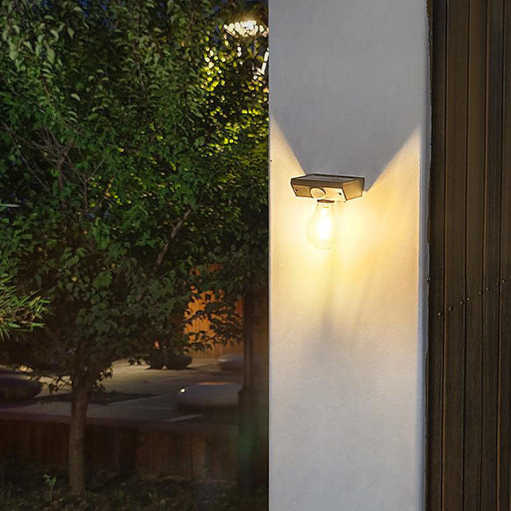 Modern Minimalist Solar Outdoor Human Sensor Super Bright Tungsten Bulb LED Waterproof Patio Wall Sconce Lamp