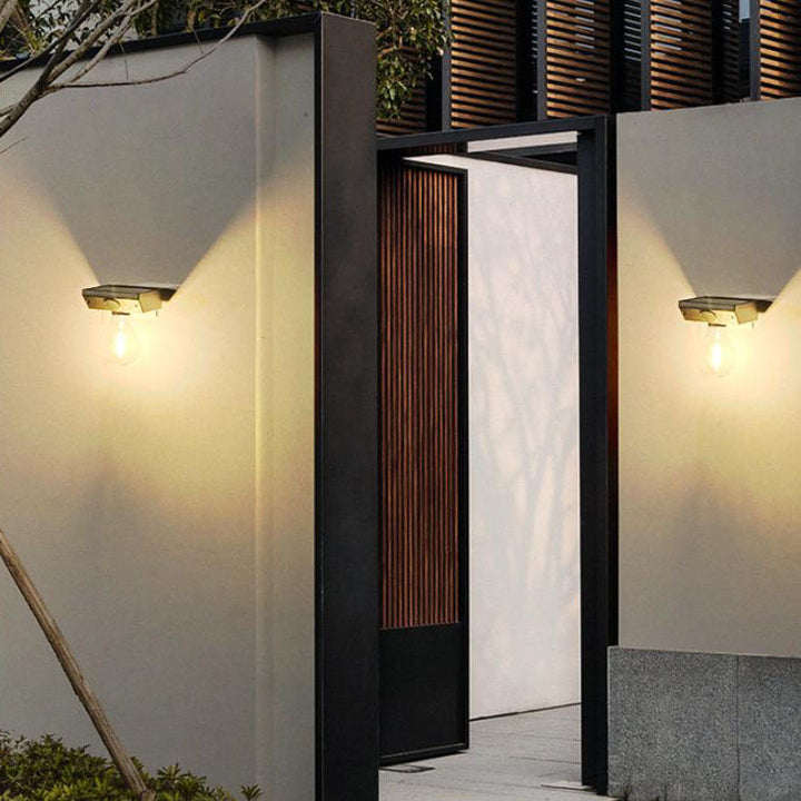 Modern Minimalist Solar Outdoor Human Sensor Super Bright Tungsten Bulb LED Waterproof Patio Wall Sconce Lamp