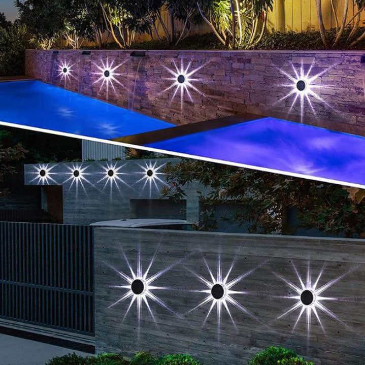 Modern Minimalist Solar Outdoor Petal Round ABS Acrylic LED Garden Fence Wall Sconce Lamp