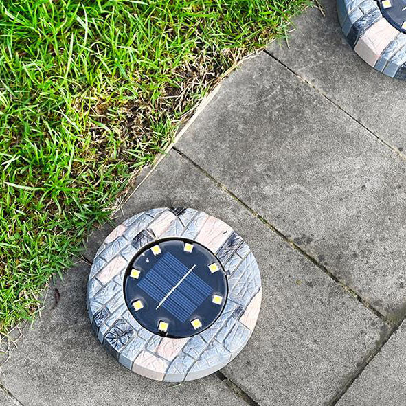 Modern Minimalist Solar Outdoor Round Resin Brick LED Garden Ground Insert Decorative Landscape Light For Outdoor