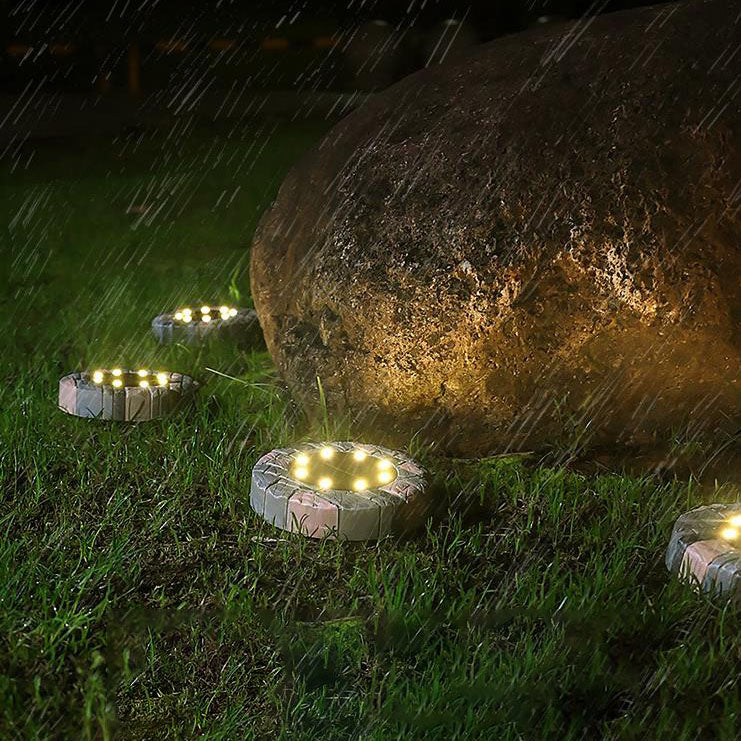 Modern Minimalist Solar Outdoor Round Resin Brick LED Garden Ground Insert Decorative Landscape Light For Outdoor