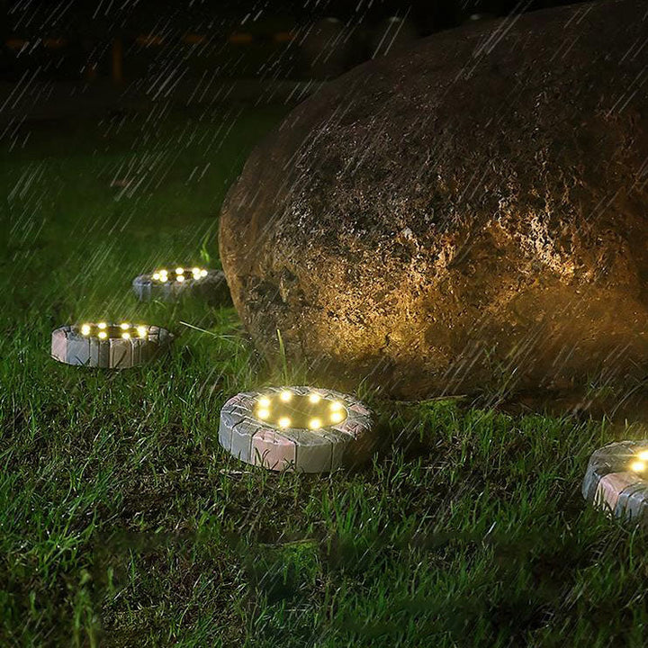 Modern Minimalist Solar Outdoor Round Resin Brick LED Garden Ground Insert Decorative Landscape Light For Outdoor