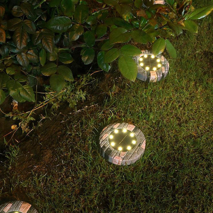 Modern Minimalist Solar Outdoor Round Resin Brick LED Garden Ground Insert Decorative Landscape Light For Outdoor