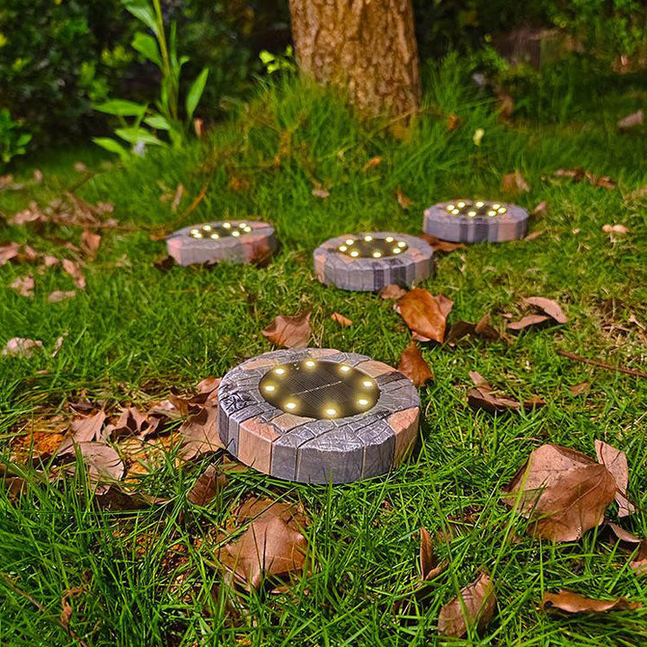 Modern Minimalist Solar Outdoor Round Resin Brick LED Garden Ground Insert Decorative Landscape Light For Outdoor