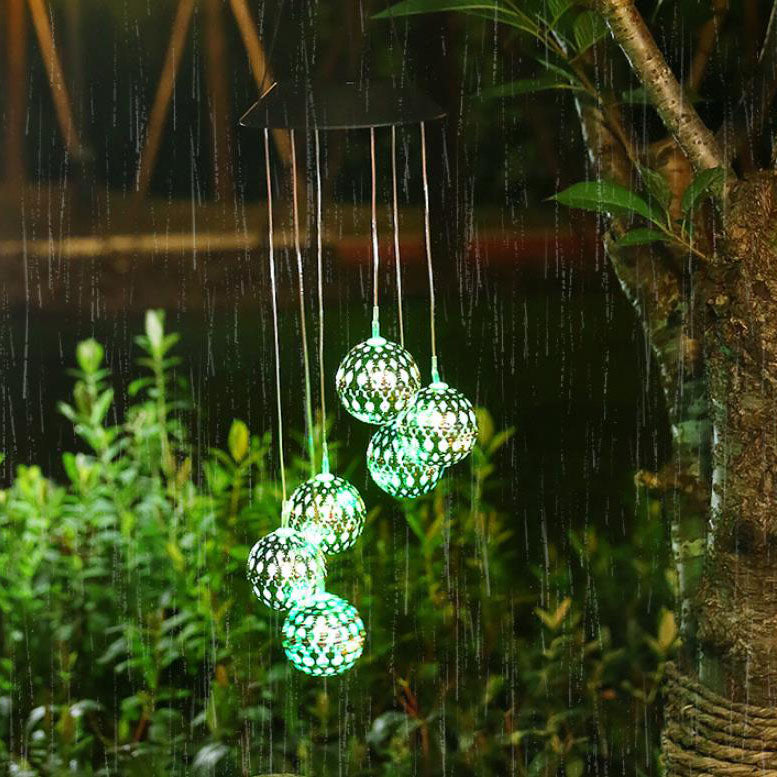 Solar Outdoor Round Ball Wind Chime LED Patio Chandelier