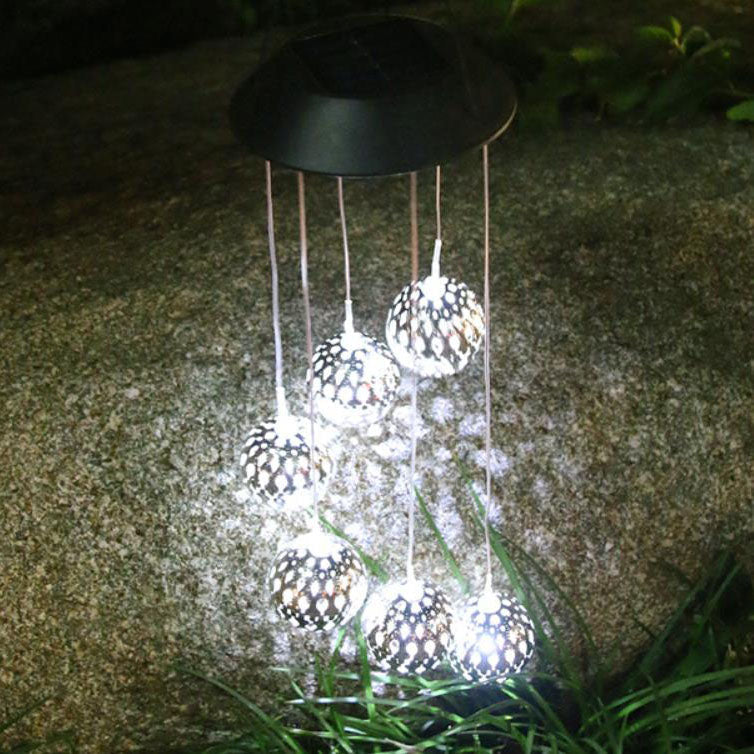 Solar Outdoor Round Ball Wind Chime LED Patio Chandelier