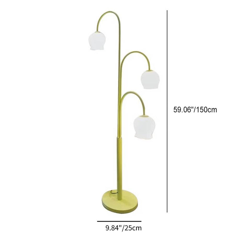 Modern Creative Bell Orchid Glass Lampshade 3-Light Standing Floor Lamp