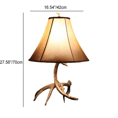 European Creative Antler Resin Faux Deer Pattern Fabric Shade 1-Light Table Lamp