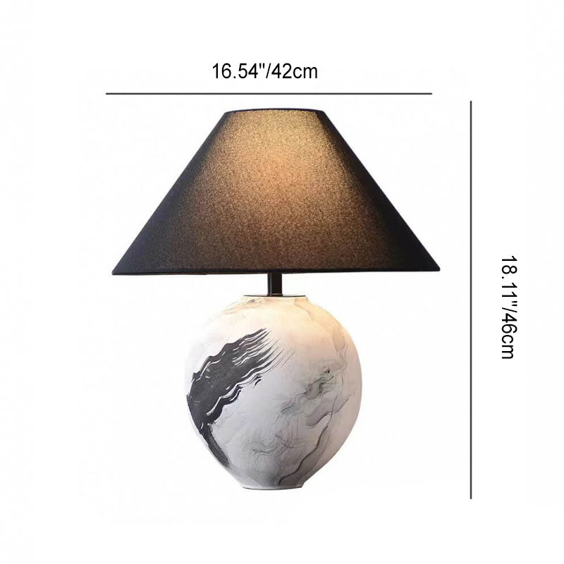 Chinese Retro Ink Painting Decorative Ceramic Fabric Shade 1-Light Table Lamp