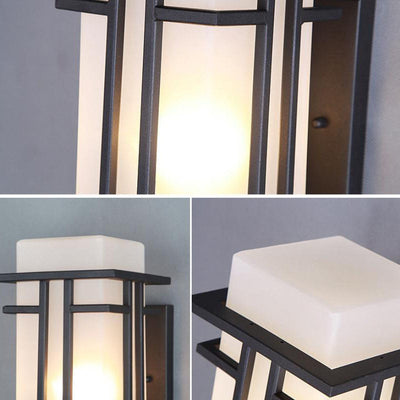 Chinese Vintage Rectangular Glass Lampshade 1-Light Outdoor Wall Sconce Lamp