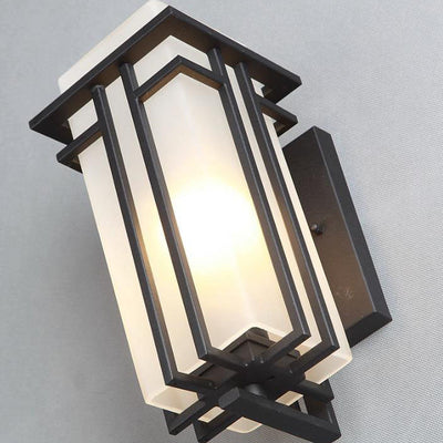 Chinese Vintage Rectangular Glass Lampshade 1-Light Outdoor Wall Sconce Lamp