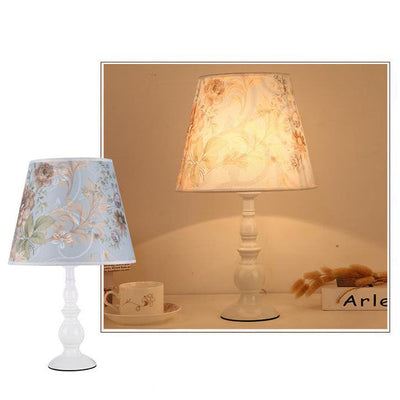 Modern Simple Floral Fabric Iron Vase Base 1-Light Table Lamp