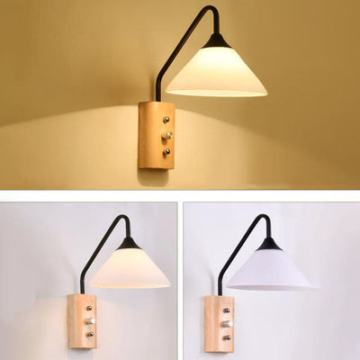 Japanese Minimalist Log Round Iron Glass Lampshade 1-Light Wall Sconce Lamp