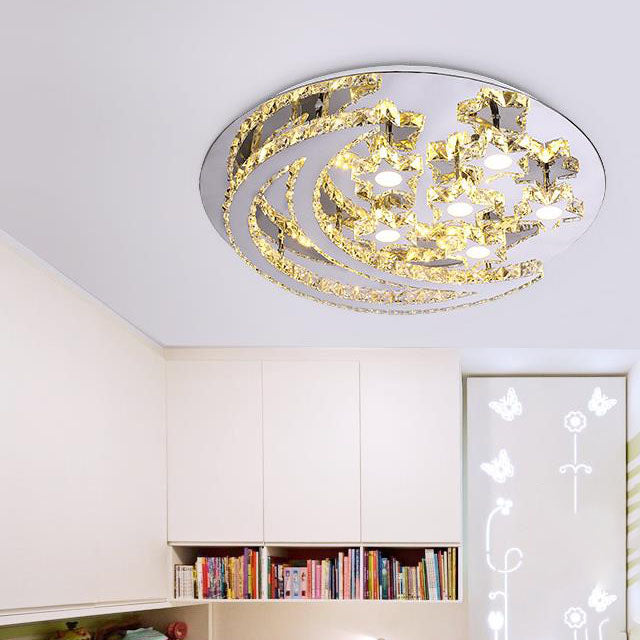 Modern Romantic Stainless Steel Crystal Star Moon LED Flush Mount Ceiling Light