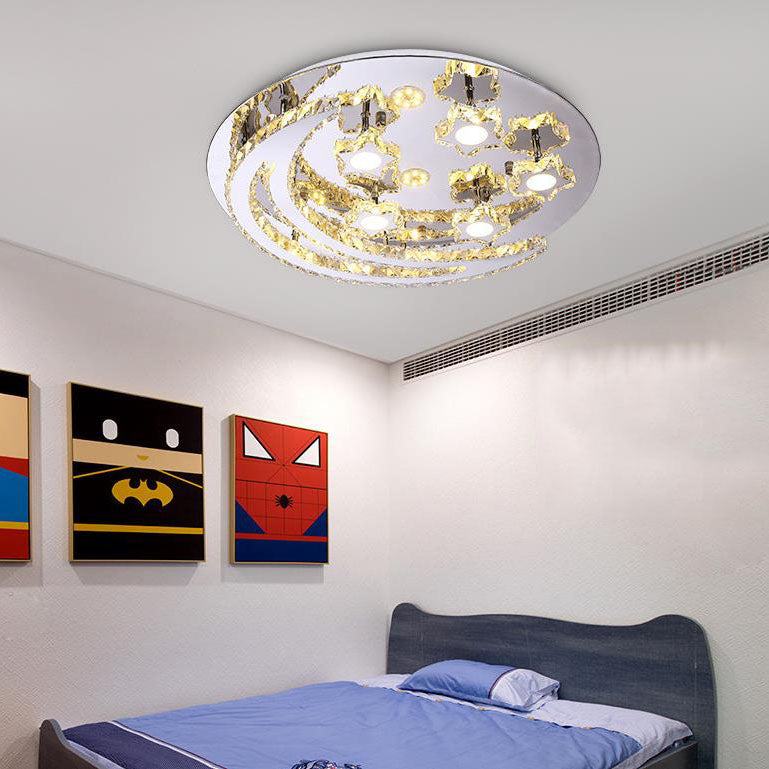 Modern Romantic Stainless Steel Crystal Star Moon LED Flush Mount Ceiling Light