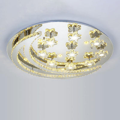 Modern Romantic Stainless Steel Crystal Star Moon LED Flush Mount Ceiling Light