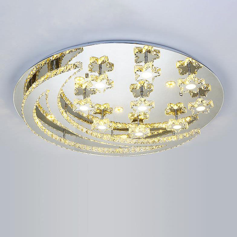 Modern Romantic Stainless Steel Crystal Star Moon LED Flush Mount Ceiling Light