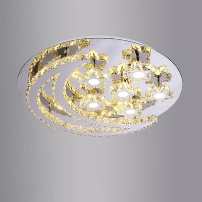 Modern Romantic Stainless Steel Crystal Star Moon LED Flush Mount Ceiling Light