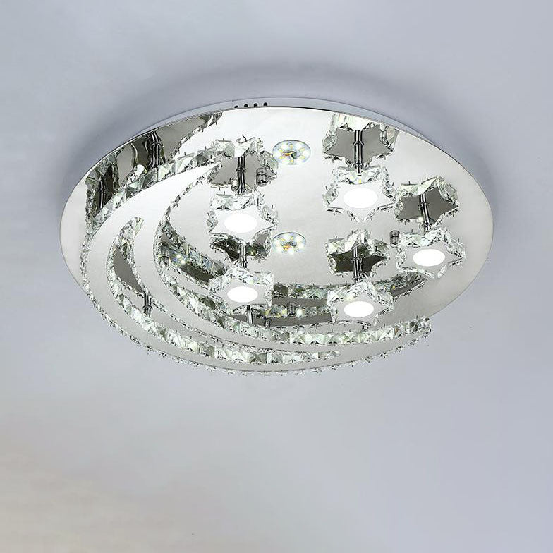 Modern Romantic Stainless Steel Crystal Star Moon LED Flush Mount Ceiling Light