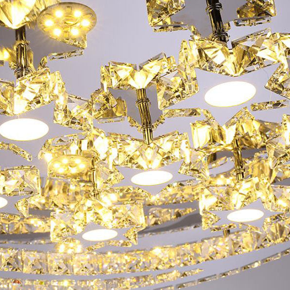 Moderne romantische Deckenleuchte aus Edelstahl mit Kristallstern und Mond LED 