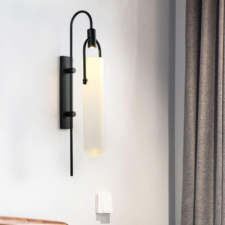 Modern Wrought Iron Frosted Glass 1-Light Wall Sconce Lamp