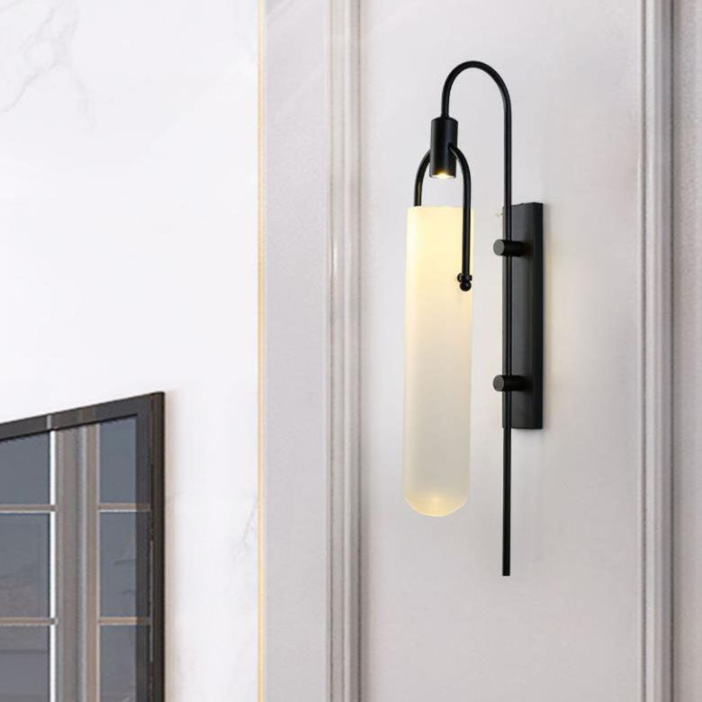 Modern Wrought Iron Frosted Glass 1-Light Wall Sconce Lamp