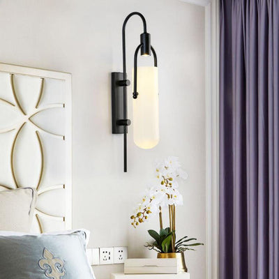 Modern Wrought Iron Frosted Glass 1-Light Wall Sconce Lamp