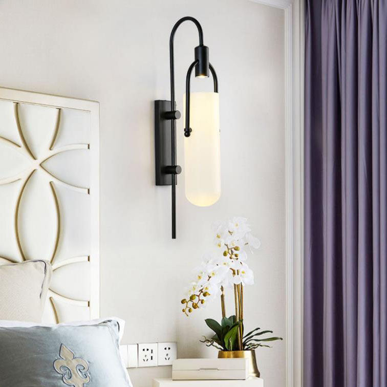 Modern Wrought Iron Frosted Glass 1-Light Wall Sconce Lamp