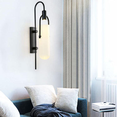 Modern Wrought Iron Frosted Glass 1-Light Wall Sconce Lamp