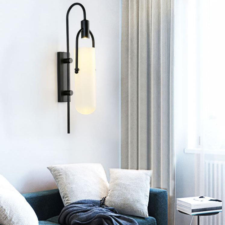 Modern Wrought Iron Frosted Glass 1-Light Wall Sconce Lamp