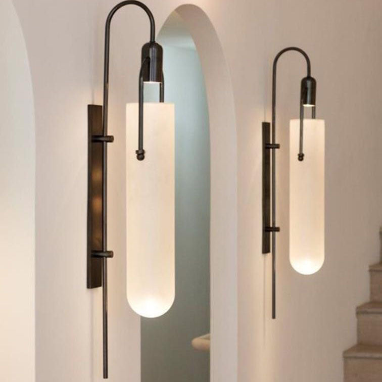 Modern Wrought Iron Frosted Glass 1-Light Wall Sconce Lamp