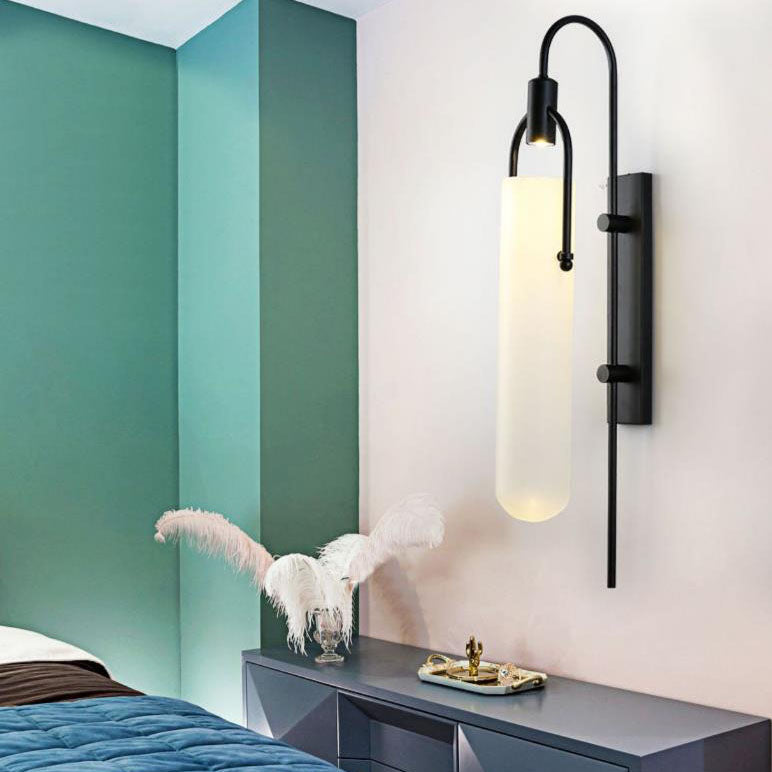 Modern Wrought Iron Frosted Glass 1-Light Wall Sconce Lamp