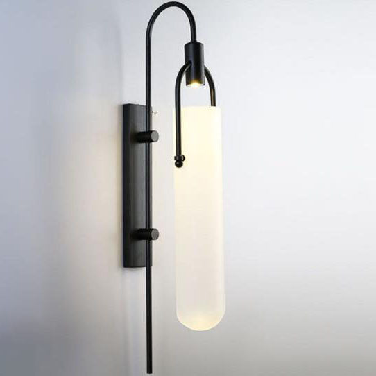 Modern Wrought Iron Frosted Glass 1-Light Wall Sconce Lamp