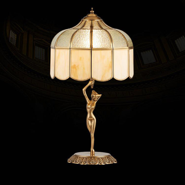 Lampe de table à 1 lumière ange en verre et cuivre créatif vintage 