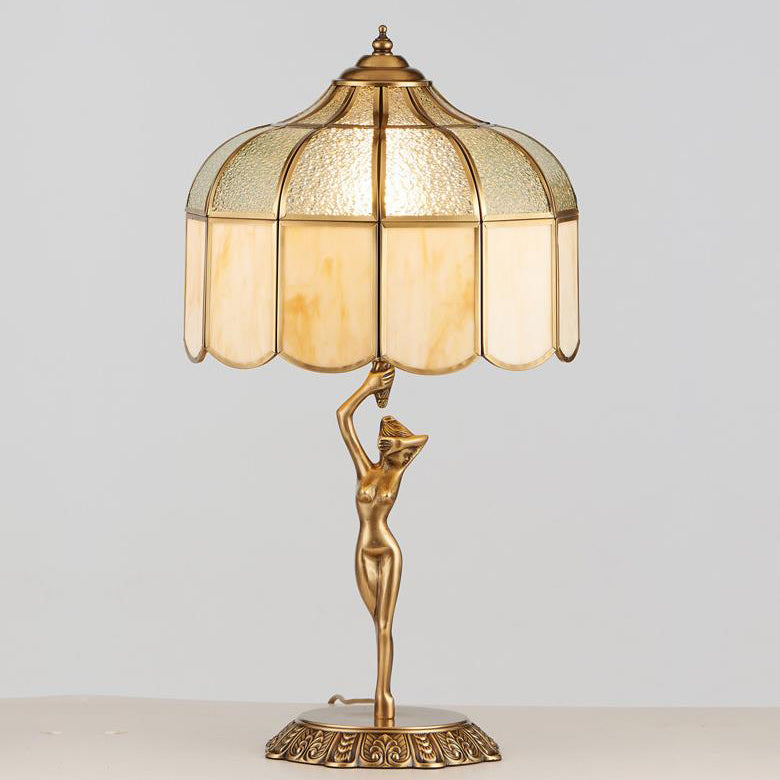 Lampe de table à 1 lumière ange en verre et cuivre créatif vintage 