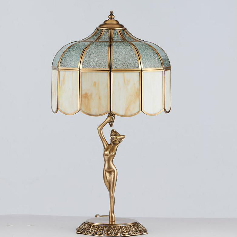 Lampe de table à 1 lumière ange en verre et cuivre créatif vintage 