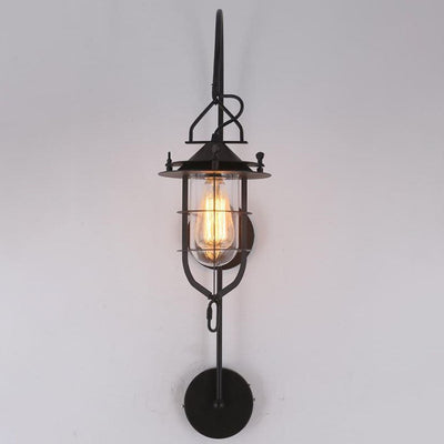 Industrial Vintage Iron Cage Curved Arm 1-Light Wall Sconce Lamp