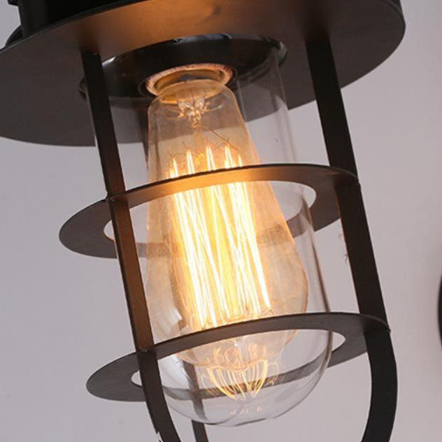 Contemporary Industrial Iron Glass Cage Curved Arm 1-Light Wall Sconce Lamp For Living Room &amp; Bedroom