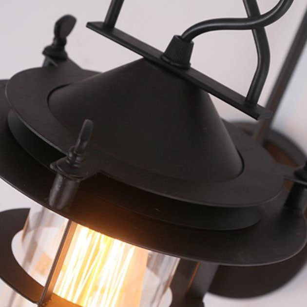 Contemporary Industrial Iron Glass Cage Curved Arm 1-Light Wall Sconce Lamp For Living Room &amp; Bedroom