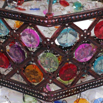 Contemporary Boho Iron Frame Colorful Glass Disc Beads 1-Light Semi-Flush Mount Ceiling Light For Dining Room