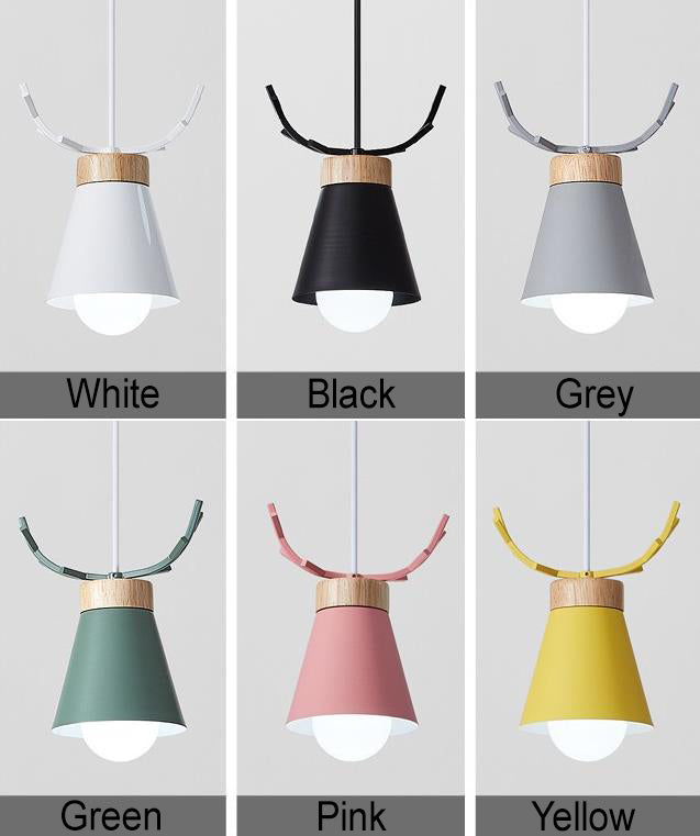 Modern Minimalist Antler Iron Wood 1-Light Pendant Light