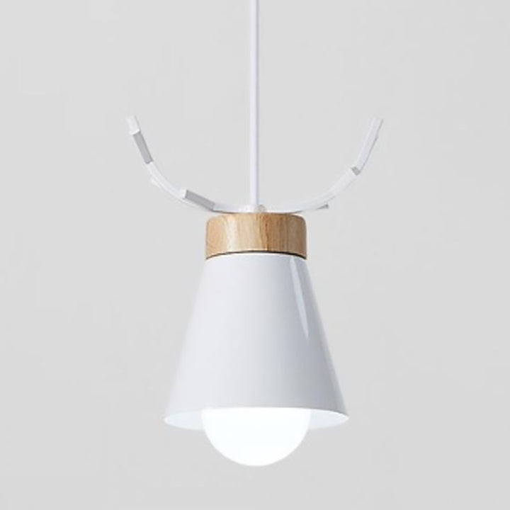 Modern Minimalist Antler Iron Wood 1-Light Pendant Light