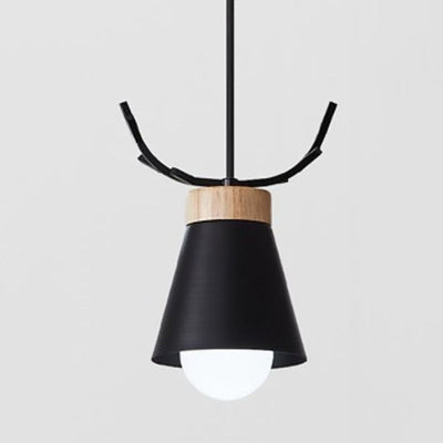 Modern Minimalist Antler Iron Wood 1-Light Pendant Light
