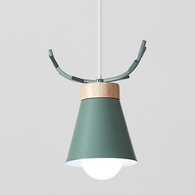 Modern Minimalist Antler Iron Wood 1-Light Pendant Light