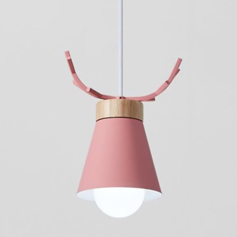 Modern Minimalist Antler Iron Wood 1-Light Pendant Light