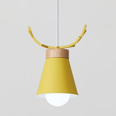 Modern Minimalist Antler Iron Wood 1-Light Pendant Light