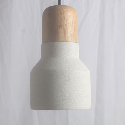 Modern Minimalist Tapered Trumpet Wood White Sandstone 1-Light Pendant Light