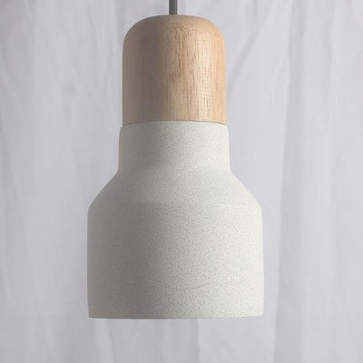 Suspension Luminaire à 1 Lumière en Bois de Sable Blanc Minimaliste Moderne en Forme de Trompette Évasée 