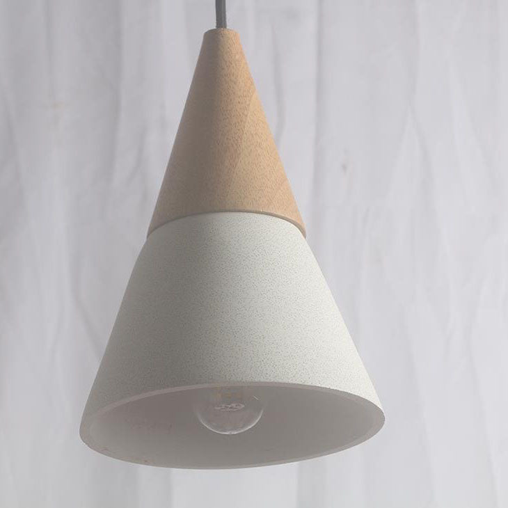 Modern Minimalist Tapered Trumpet Wood White Sandstone 1-Light Pendant Light