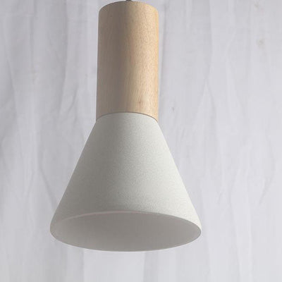 Suspension Luminaire à 1 Lumière en Bois de Sable Blanc Minimaliste Moderne en Forme de Trompette Évasée 
